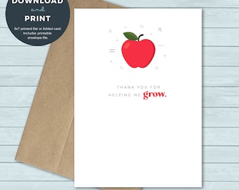 Printable Thank You Card | Apple Teacher Appreciation Thank You Greeting Card | Digital Download