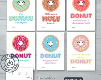 Kids Valentine cards | Donut Valentines  |  Donut, Doughnut, Sprinkles Classroom Valentines  |  Editable Instant Download