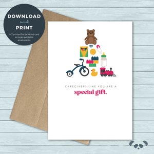 Cartão imprimível da apreciação da creche da babá | A guarda do baby-sitter da baby-sitter do Natal do Cartão Comemorativo | Download digital