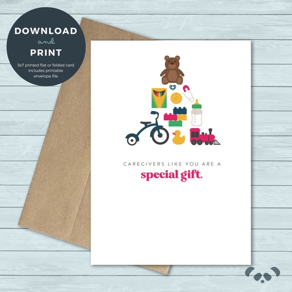 Printable Nanny Babysitter Daycare Appreciation Card | Holiday Christmas Babysitter Nanny Daycare Thank You Greeting Card | Digital Download