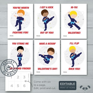 Kids Valentine cards | Ninja Boy Valentines  |  Ninja Warrior Boy, Karate, Martial Arts Classroom Valentines  |  Editable Instant Download