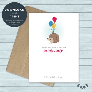 Printable Birthday Card | Hedgehog, Balloons Birthday Card | Birthday ...