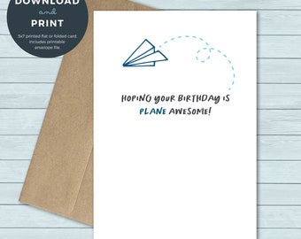 Printable Birthday Card | Paper Airplane, Plane, Fly Birthday Card | Birthday Card | Digital Download