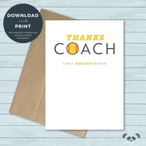 Printable Thank You Card | Thanks Coach Softball Coach Thank You Greeting Card | Digital Download