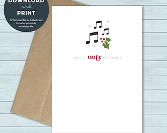 Printable Christmas Card | Music Piano Band Teacher Music Notes Thank You Christmas Greeting Card | Digital Download