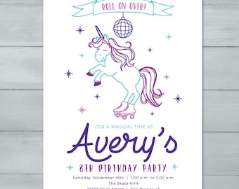 Unicorn Roller Skate Party Invitation  |  Unicorn Invite  |  Skating Party Invitation  |  Rollerskate Party Invitation  |  Unicorn Birthday