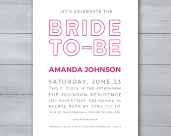 Bridal Shower Invitation  |  Bride To-Be Shower Invite  |  Bridal Shower Invite