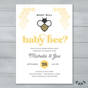 Cosa sarà baby Bee? Invito alla rivelazione di genere Rivelazione di genere dell'ape  Invito doccia Bee Baby  Ragazza o Ragazzo Bambino Doccia