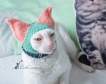 Ohren bedeckende Mütze für Katze, Winterkleidung, Sphynx-Katzenmütze, handgefertigte warme weiche Katzenmütze