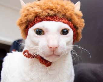 Cat Hat - Fox Look - Soft Fluffy Knited Hat for Cat Brown
