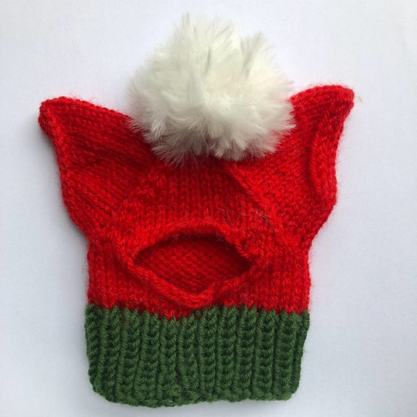 Christmas Hat for cat Ears covering cat hat Red and Green handmade hat for naked cats Winter wear for sphynx cornishrex Holiday Cat Costume