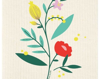 Floral Sprig Swedish Dishcloth by Potluck Press