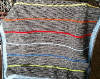 Grey Baby Blanket with Stripes Crochet Pattern PDF