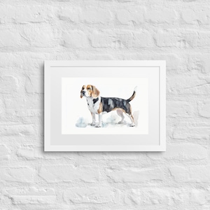 Charming Beagle - Framed Watercolor Print - Beagle Portrait - Dog Lover Gift - Ready to Hang