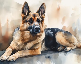 ジャーマンシェパードの水彩画 印刷可能なアート ジャーマンシェパード