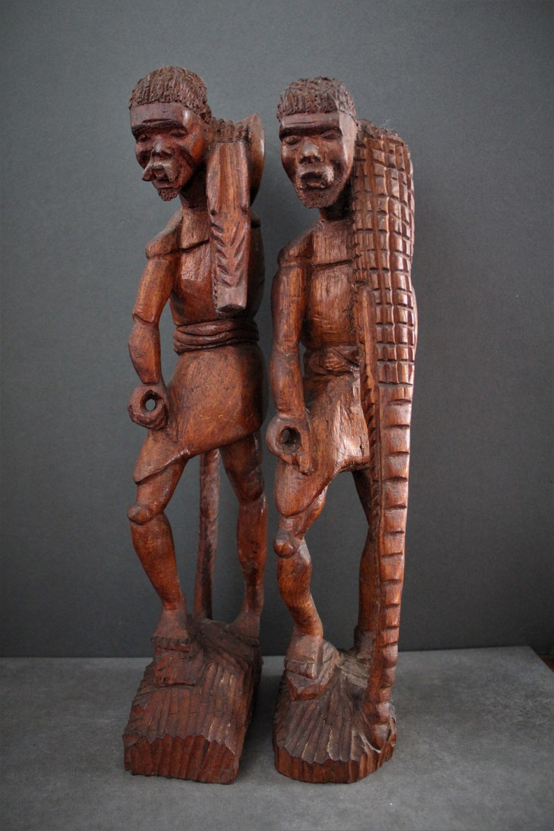 Pair of Hand Carved AFRICAN WOODEN SCULPTURES Crocodile Etsy