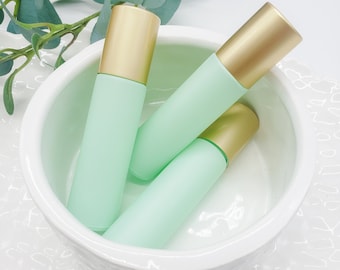 Teal Matte Glass Roller Bottles: Boho Gold Cap, Oil Storage - 3 pc Set