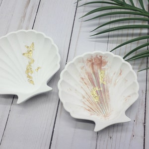 Shell Ring Dish: Eco Resin Ocean Jewelry Bowl with Gold Flake, 4&quot; Beach decor
