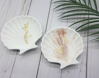 Shell Ring Dish: Eco Resin Ocean Jewelry Bowl with Gold Flake, 4" Beach decor