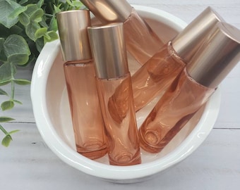 3 or 5 Pink glass oil roller bottles, rose gold roller bottles, oil storage, roll on set for essential oils or perfume