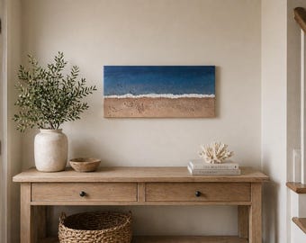 Textured Ocean Painting 12x24, Coastal Wall Art, Beach Canvas, Acrylic Seascape Decor
