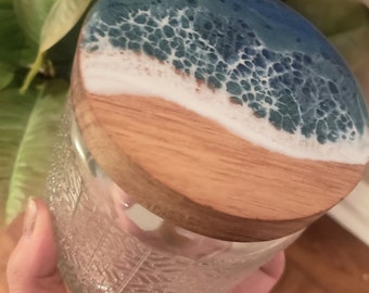 Glass Kitchen Canister: Beach Resin Lid, Tropical Decor