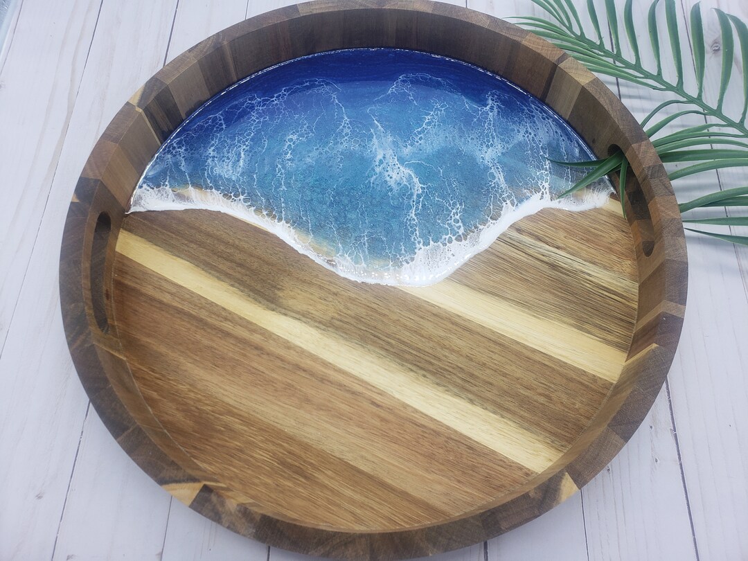 Decoupage Wooden Tray With Santorini Fish Design 35x25 main image 1