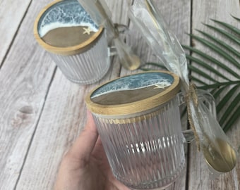 Ocean Tea Mug with Lid, Glass coffee mug, Beach mug