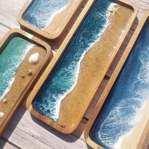 Small Wooden ocean trays, Decorative wood tray, nautical decor