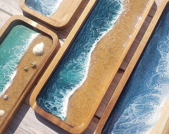 Small Wooden ocean trays, Decorative wood tray, nautical decor