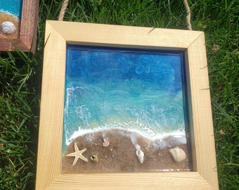 Mini Ocean Painting, 5x7 Beach wall art, Decorative resin wall hanging