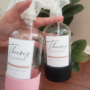 16oz Glass Spray Bottle with Thieves Cleaner Label