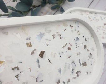 Crushed Shell Eco Resin Tray: Ocean Jewelry Dish, 8" Beach Decor