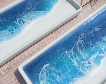 Small Ceramic Ocean Trays, Decorative Jewelry Tray, Beach Decor