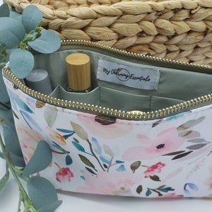 Pink Essential Oil Travel Bag, Floral oil bottle case