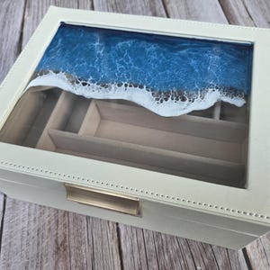 Ocean Jewelry Box, White Beach Jewelry Holder, Ocean Gift