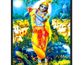 Krishna 18x24 artwork wall spiritual deities ascended masters religious hindu art frame picture wall hanging print canvas image portrait