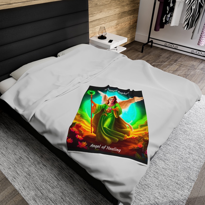 Archangel Raphael Blanket bedspread bed cover wall art tapestry picture wall hanging art print home decor artwork canvas wall art healing image 4