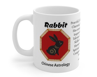Królik Chiński kubek zodiakalny astrologia przedmiot znak urodzenia miesiąc kubek horoskop prezent osobisty prezent dla współpracownika pracownika biurowego przyjaciela sąsiada szefa