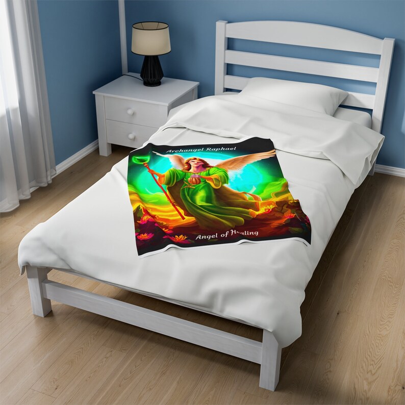 Archangel Raphael Blanket bedspread bed cover wall art tapestry picture wall hanging art print home decor artwork canvas wall art healing image 3