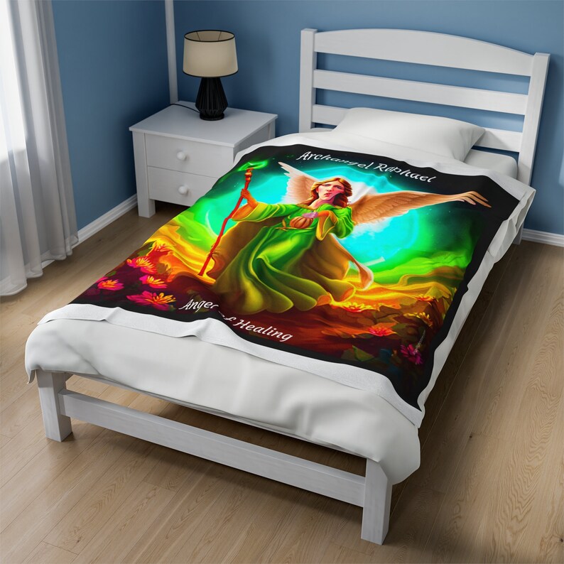 Archangel Raphael Blanket bedspread bed cover wall art tapestry picture wall hanging art print home decor artwork canvas wall art healing image 7
