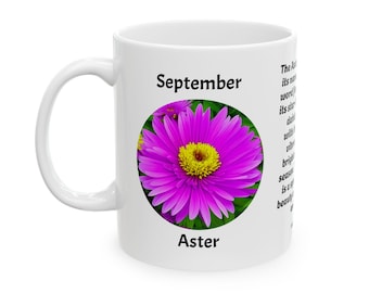 September Aster Floral Ceramic Mug: Plant Lover Gift