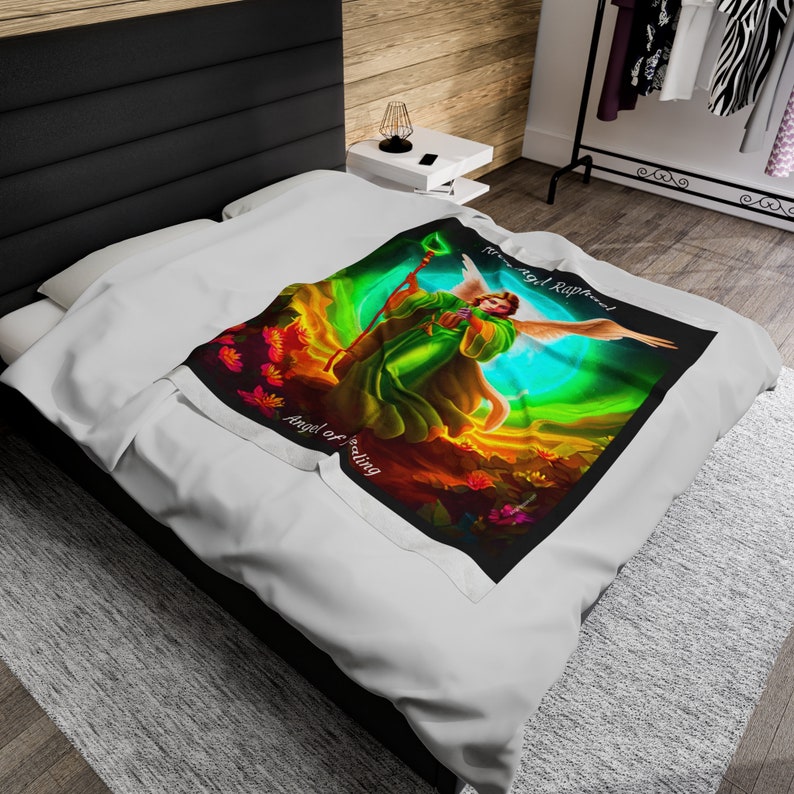 Archangel Raphael Blanket bedspread bed cover wall art tapestry picture wall hanging art print home decor artwork canvas wall art healing image 8