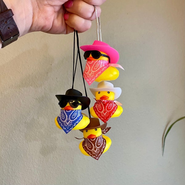 Mini Rubber Duck Cowboy Hat Hanging Decoration, Cowboy Ducky, Western, Cowgirl Duck, Car Accessory, Rearview Mirror, Hanging Ornament