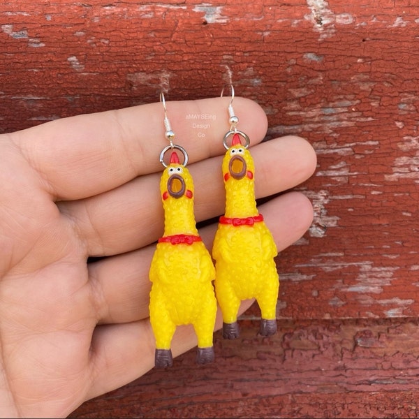 Rubber Chicken Earrings | Funny Earrings | Novelty Earrings | Unique Earrings | Toy Earrings | Joke Gag Gift