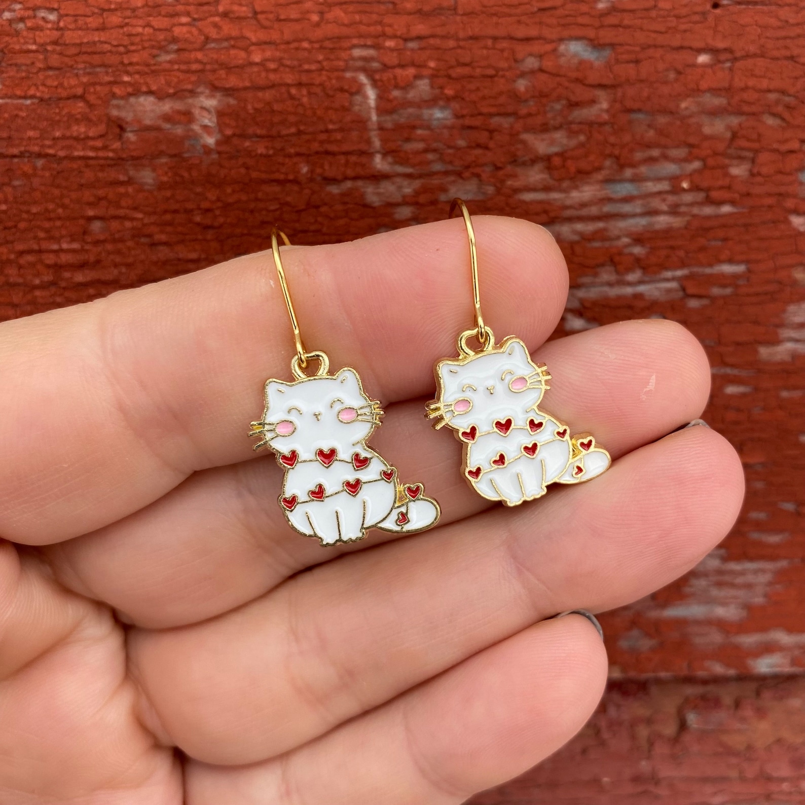 Cats Wrapped In Hearts Earrings
