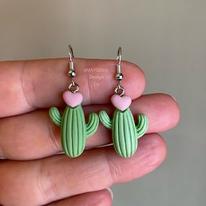 Heart Cactus Country Western Unique Novelty Dangle Earrings