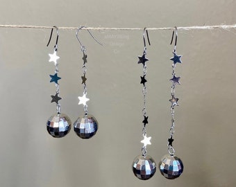 Mirrorball Disco Ball & Stars Unique Novelty Dangle Earrings