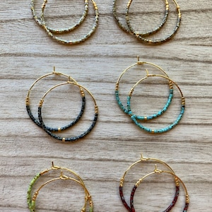 Gold Seed Bead Hoop Earrings, Small Hoop Earrings, Beaded Hoop Earrings, Gold Hoop Earrings, Seed Bead Earrings