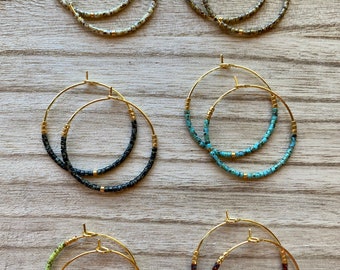 Gold Seed Bead Hoop Earrings, Small Hoop Earrings, Beaded Hoop Earrings, Gold Hoop Earrings, Seed Bead Earrings